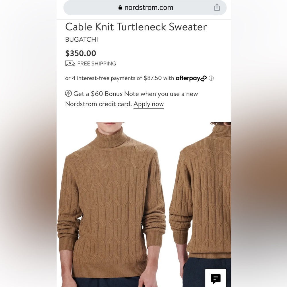 Bugatchi Cable Knit Turtleneck Sweater in Men’s Large